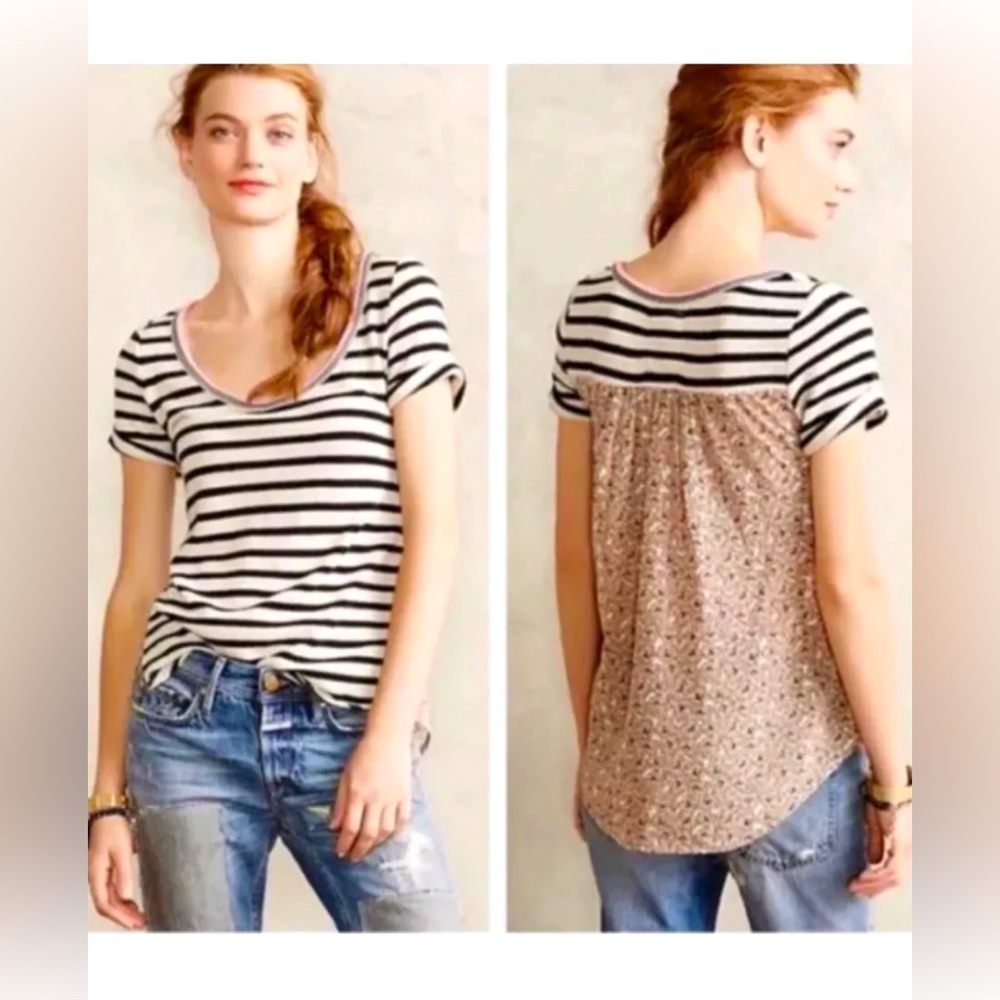 Anthropologie Akemi + Kin Mixed Media Textured Stripe Floral Top